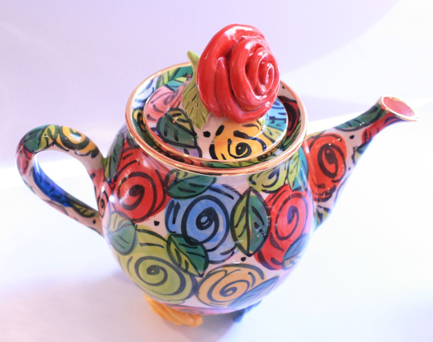 Rose Footed Teapot Original Rose Design - MaryRoseYoung