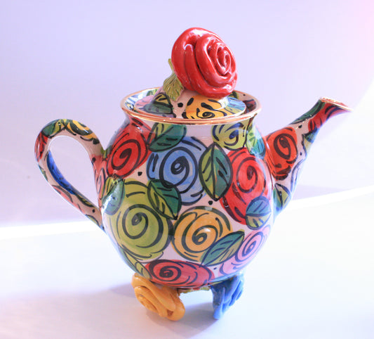 Rose Footed Teapot Original Rose Design - MaryRoseYoung