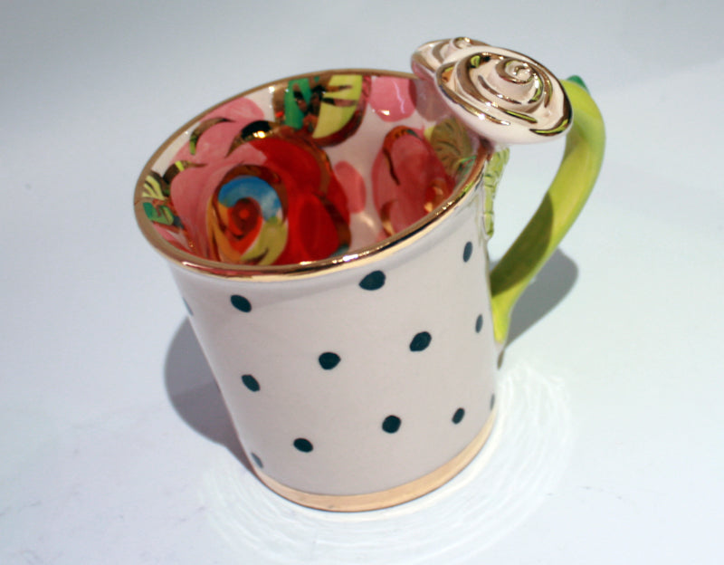 Rose Handled Mug Polka Dots with Red Roses In - MaryRoseYoung