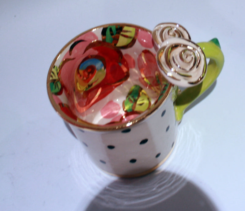 Rose Handled Mug Polka Dots with Red Roses In - MaryRoseYoung