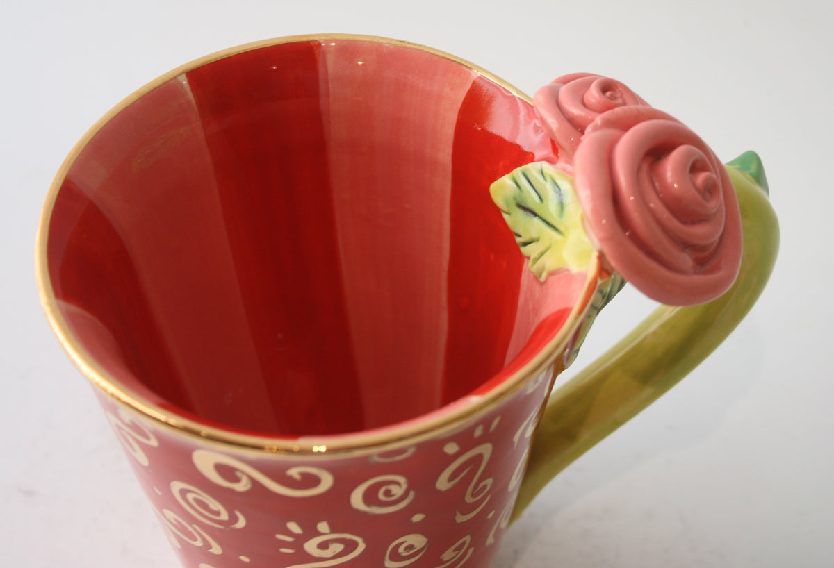 Rose Handled Mug Red Paisley - MaryRoseYoung
