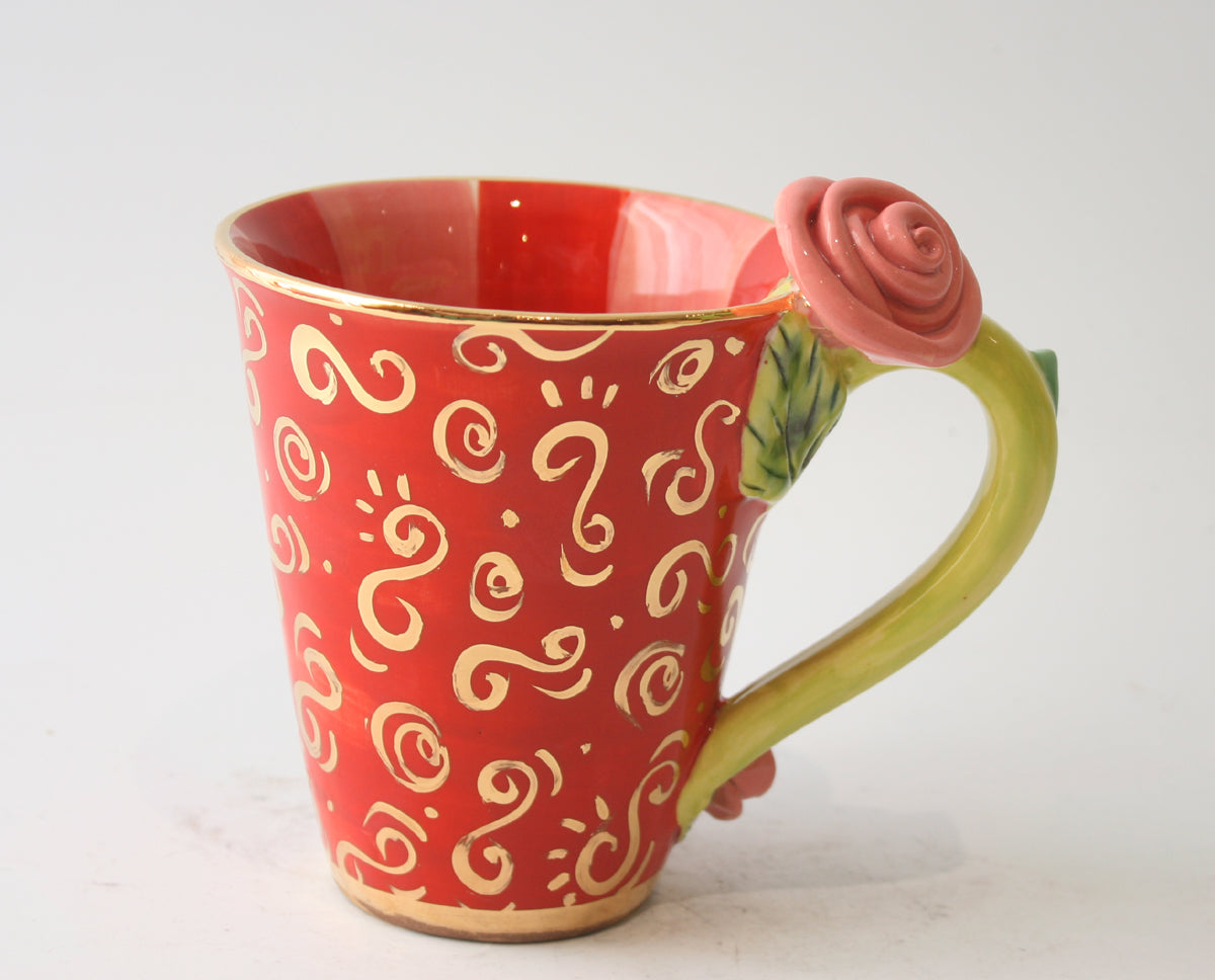 Rose Handled Mug Red Paisley - MaryRoseYoung
