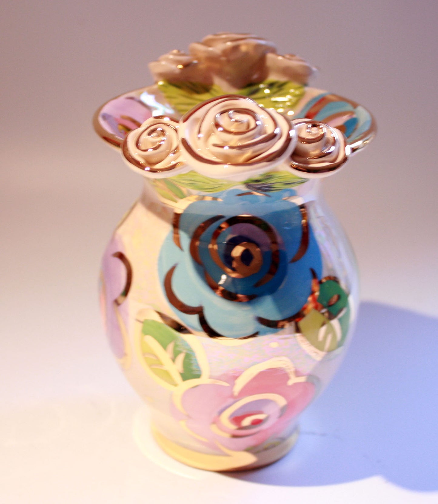 Small Fat Vase Mixed Pale Roses - MaryRoseYoung