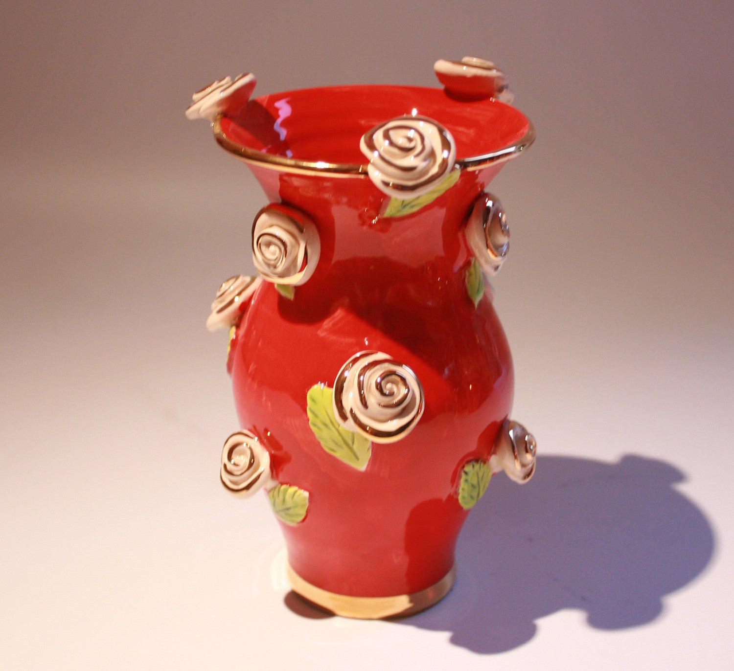 Small Rose Studded Vase Red - MaryRoseYoung
