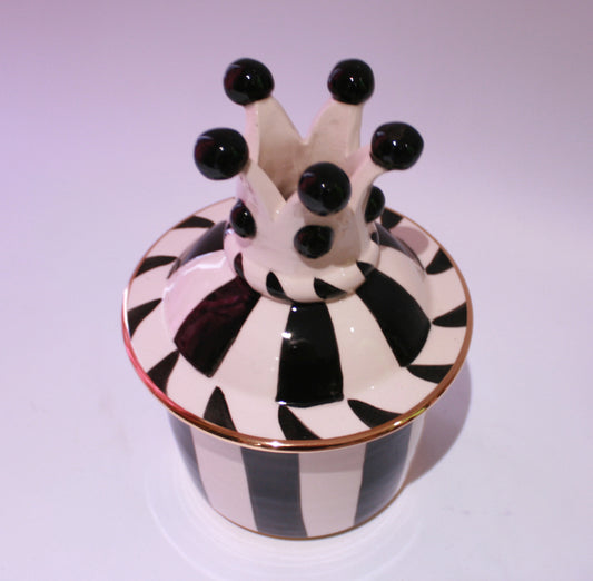 Small Crown Lidded Tea Caddy Black and White - MaryRoseYoung