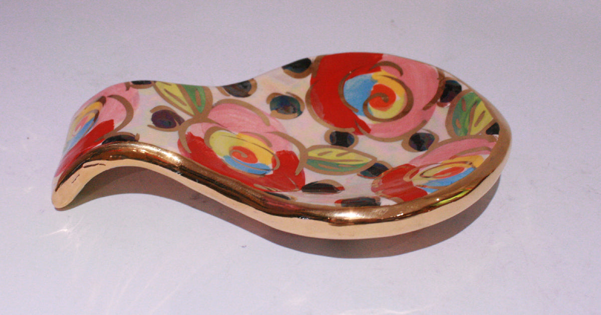 Spoon Rest Gold New Rose Black Dot - MaryRoseYoung