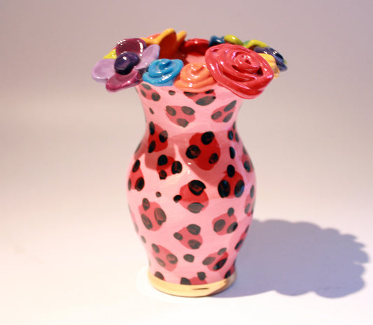 Tiny Multiflower Encrusted Vase "Red Leopard" - MaryRoseYoung