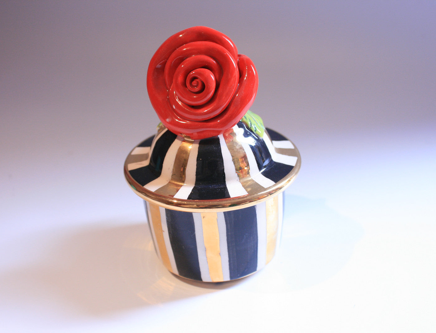 Tiny Rose Lidded Pot "Black and White and Gold" - MaryRoseYoung