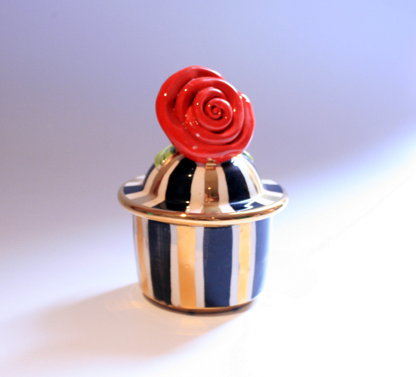 Tiny Rose Lidded Pot "Black and White and Gold" - MaryRoseYoung