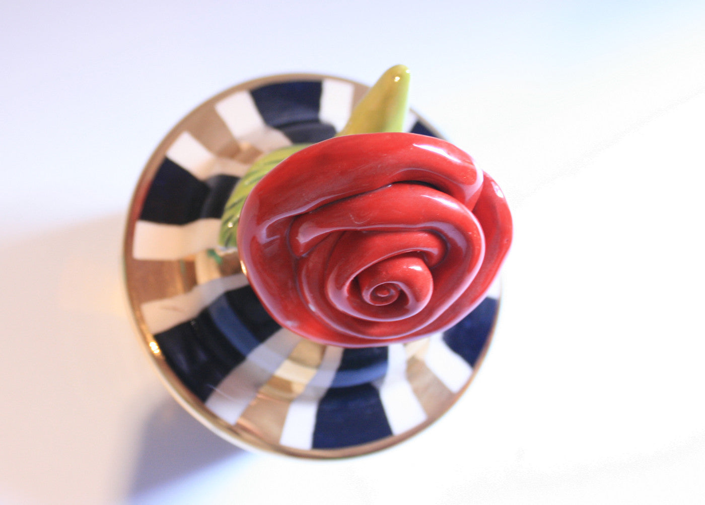 Tiny Rose Lidded Pot "Black and White and Gold" - MaryRoseYoung