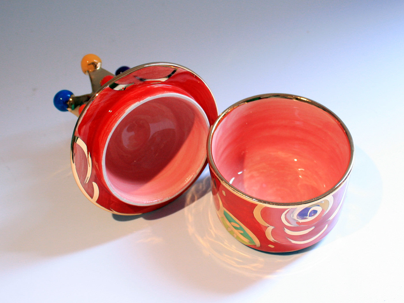 Tiny Crown Lidded Pot Roses on Red - MaryRoseYoung
