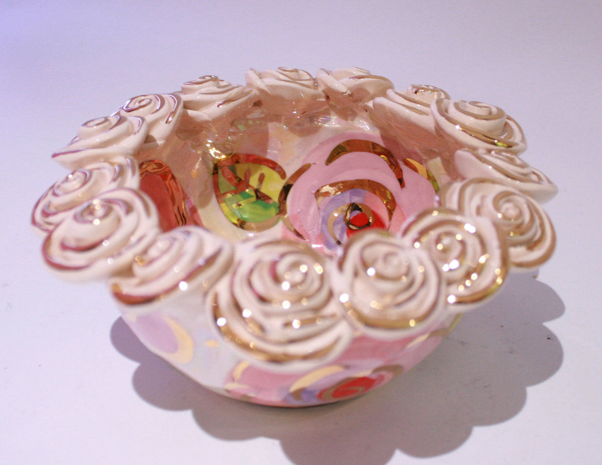 Tiny Rose Encrusted Bowl Pale Rose Pink - MaryRoseYoung