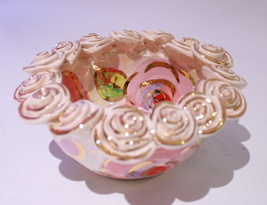 Tiny Rose Encrusted Bowl Pale Rose Pink - MaryRoseYoung