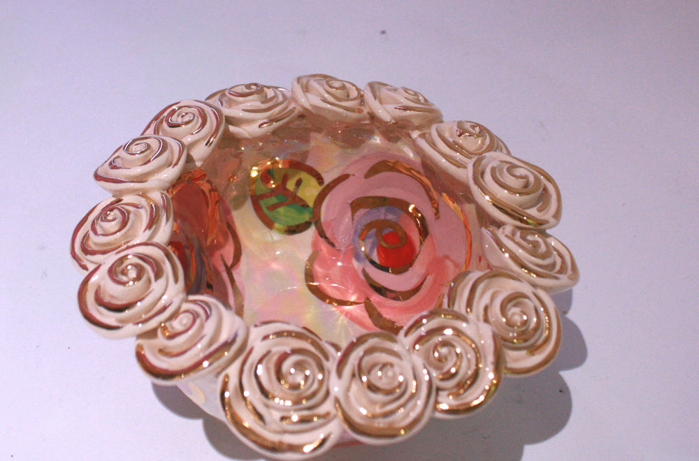 Tiny Rose Encrusted Bowl Pale Rose Pink - MaryRoseYoung