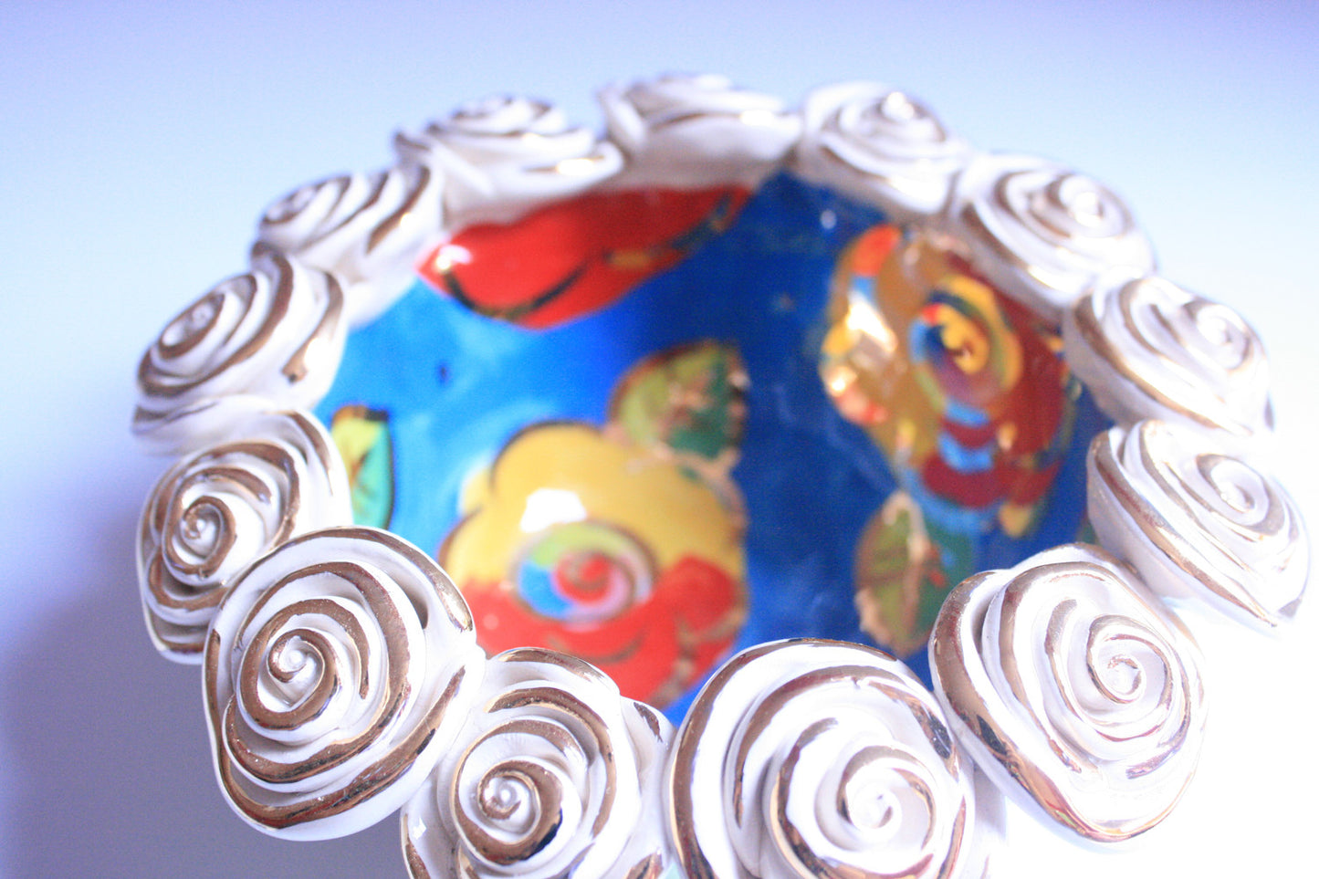 Tiny Rose Encrusted Bowl "Blue New Rose" - MaryRoseYoung