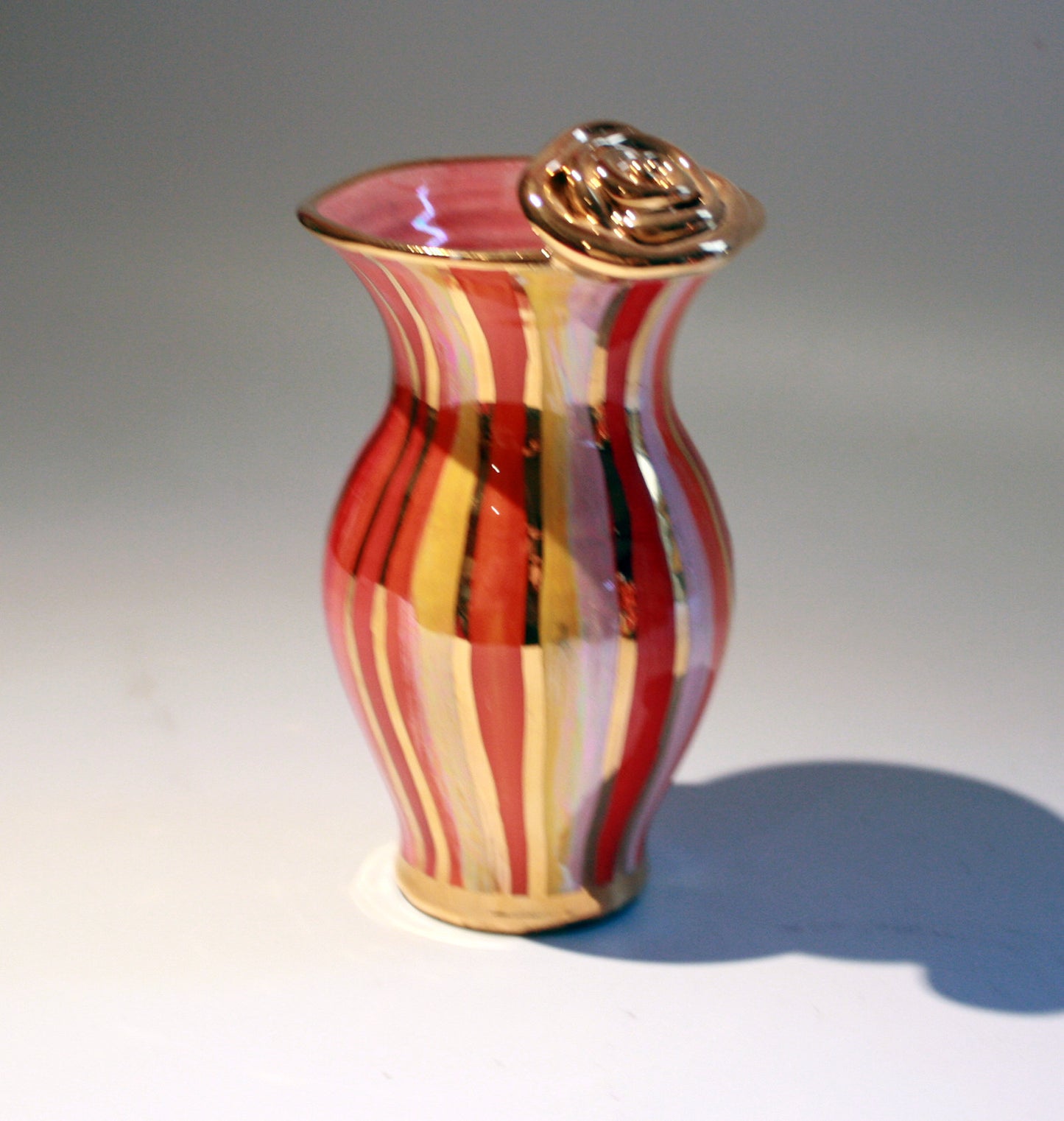 Tiny Rose Edged Vase Shades of Red Stripes - MaryRoseYoung