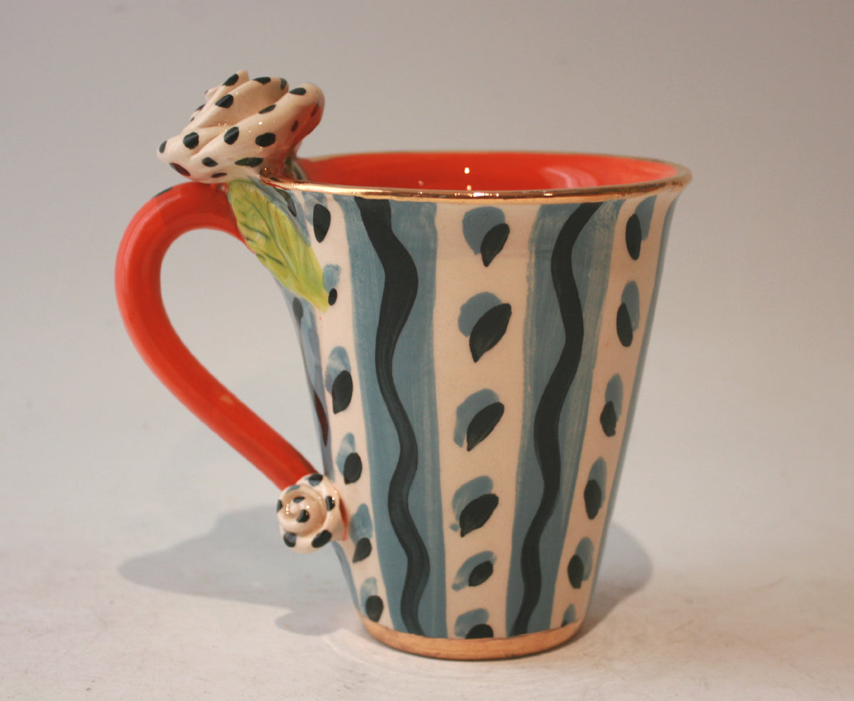 Rose Handled New Shape Large Mug in Black and White Pastel Stripes