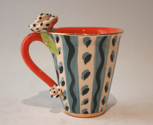Rose Handled New Shape Large Mug in Black and White Pastel Stripes