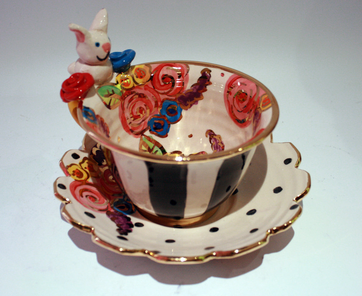 "Alice in Wonderland" White Rabbit Cup and Saucer - MaryRoseYoung