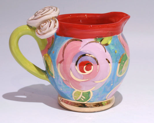 Small Barrel Jug in Gold New Rose on Blue