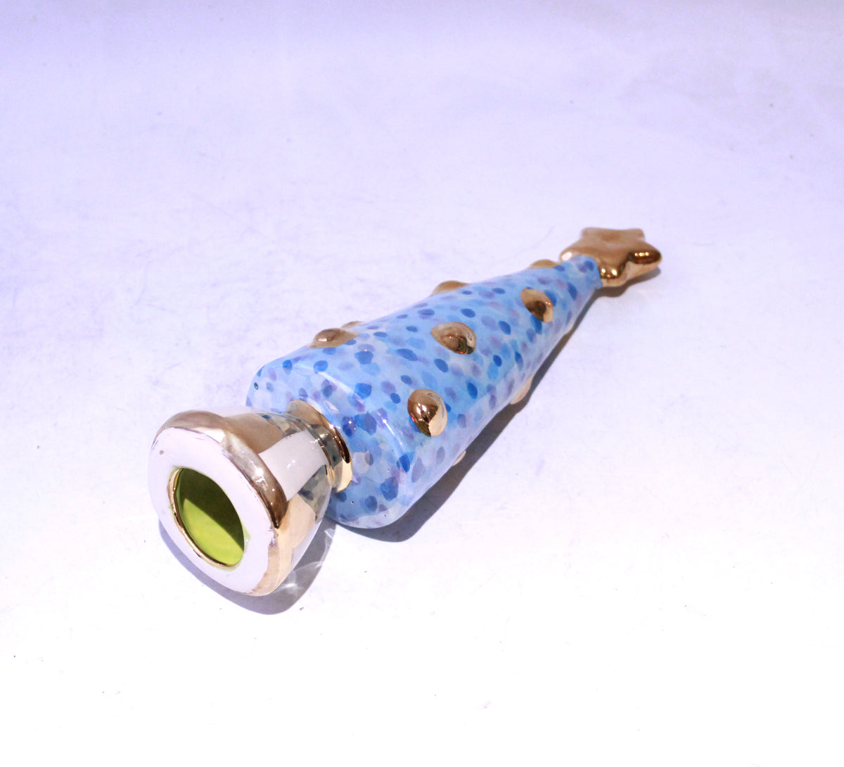 Small Christmas Tree in Blue Confetti with Gold Striped Base