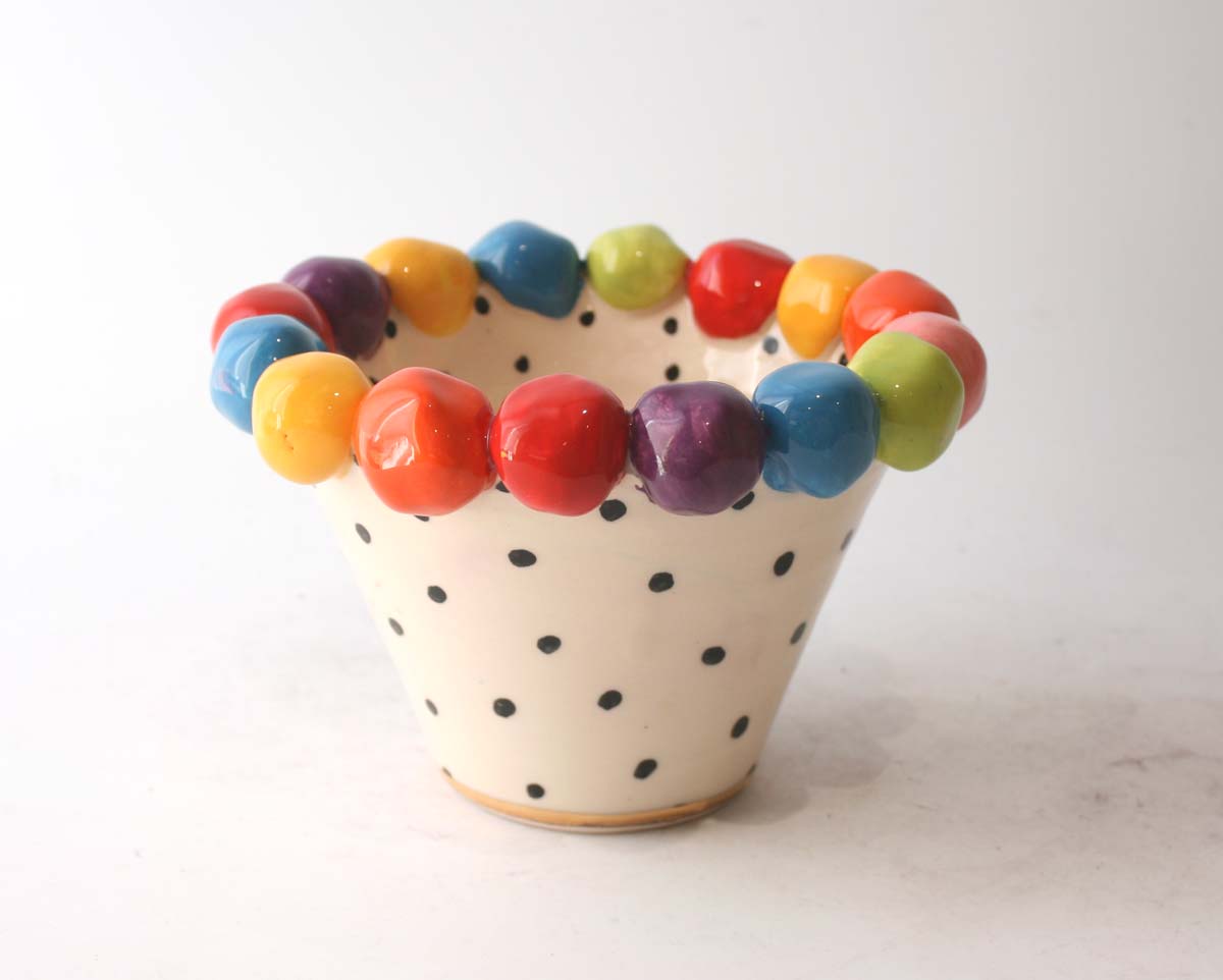 Conical Beaded Basin in Polka