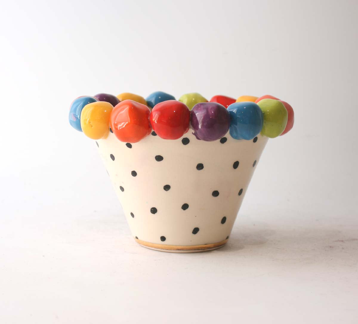 Conical Beaded Basin in Polka