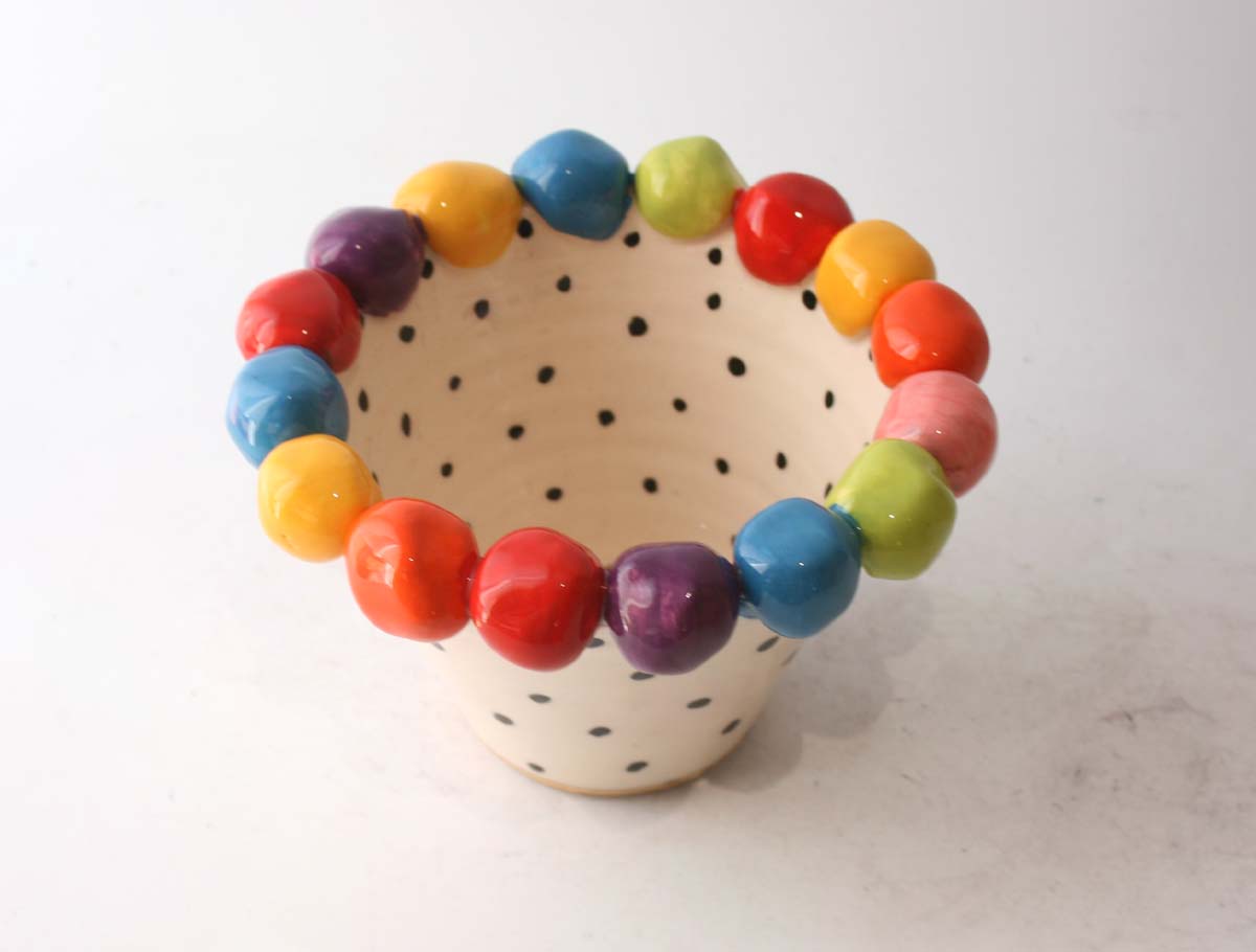 Conical Beaded Basin in Polka