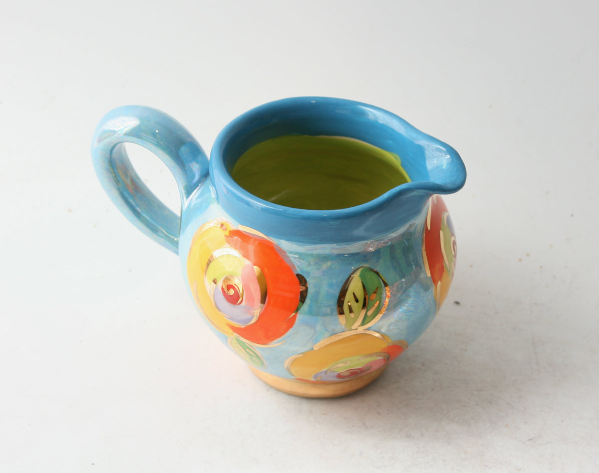 Small Barrel Jug in Gold New Rose on Blue