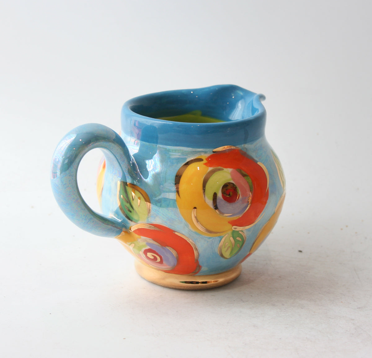 Small Barrel Jug in Gold New Rose on Blue