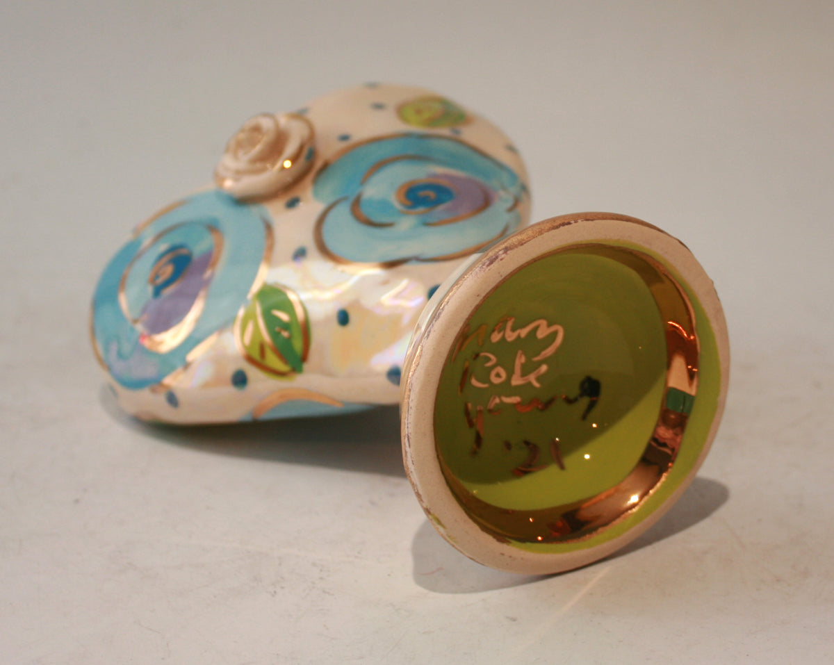 Baby Heart Vase in Gold New Rose on Blue Dots