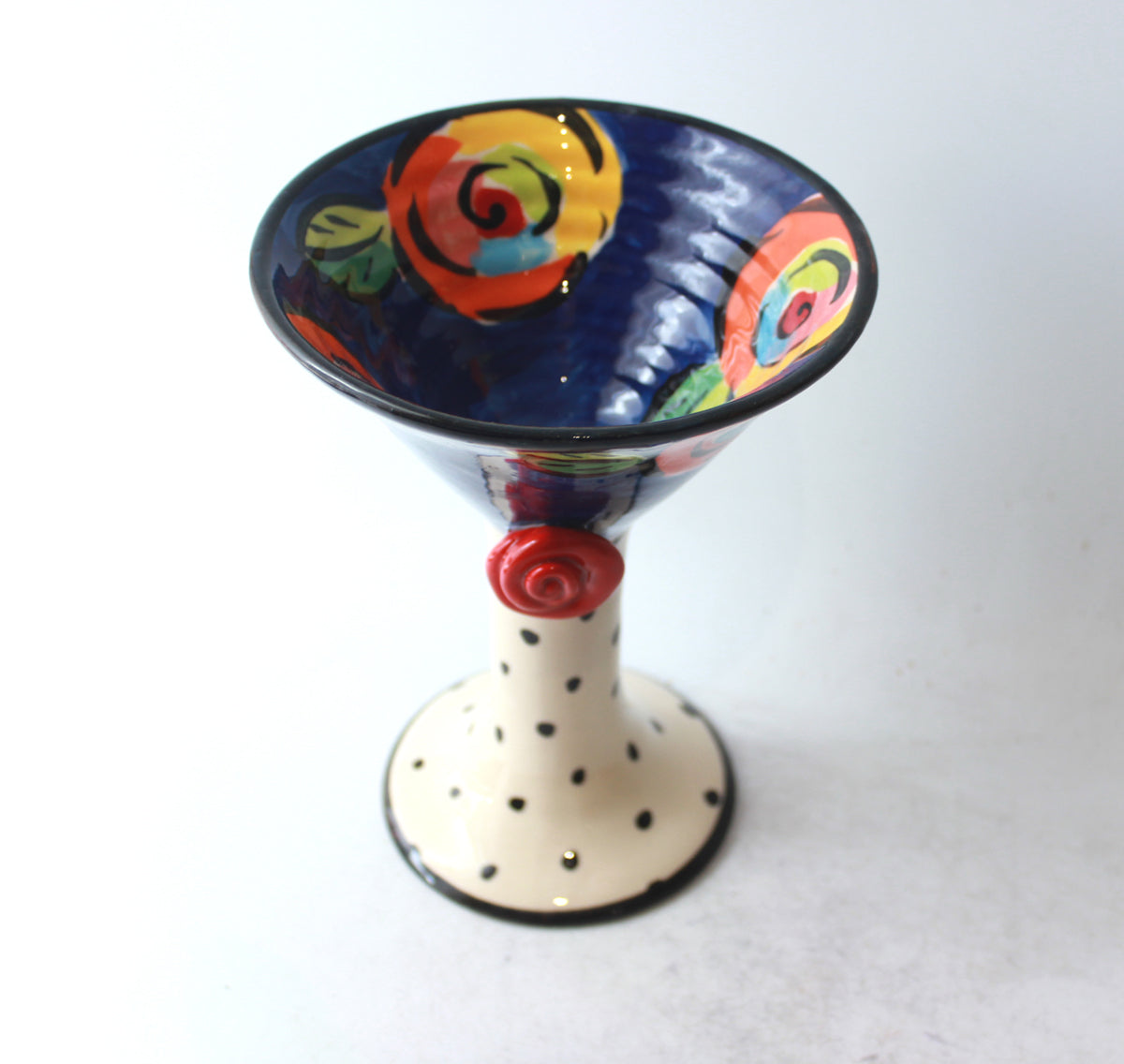 Martini Goblet in Blue New Rose with Polka Dot Stem