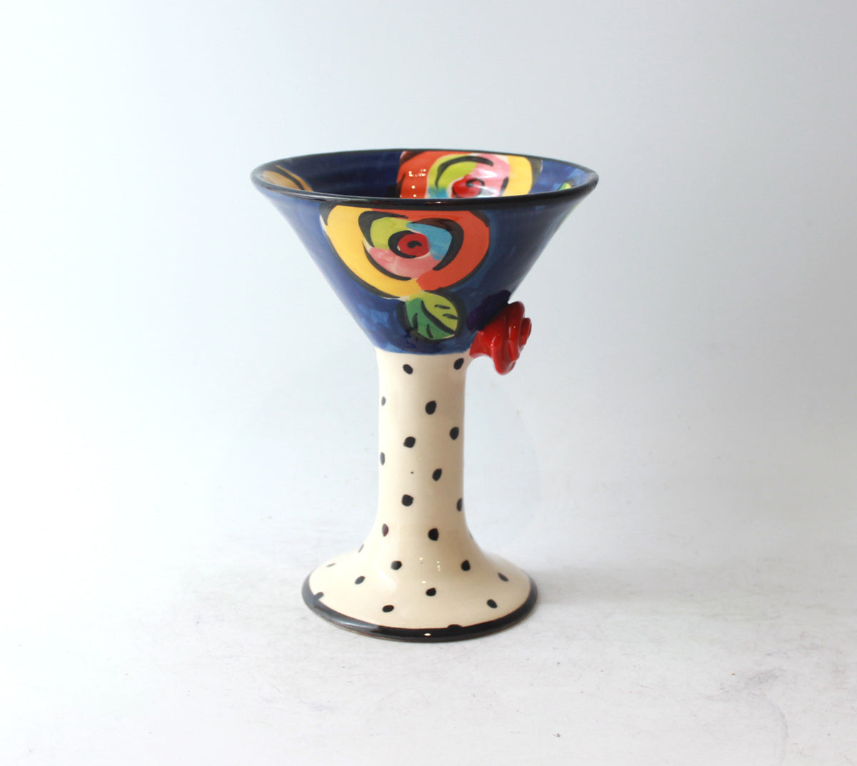 Martini Goblet in Blue New Rose with Polka Dot Stem