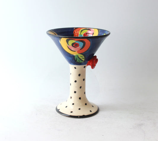 Martini Goblet in Blue New Rose with Polka Dot Stem