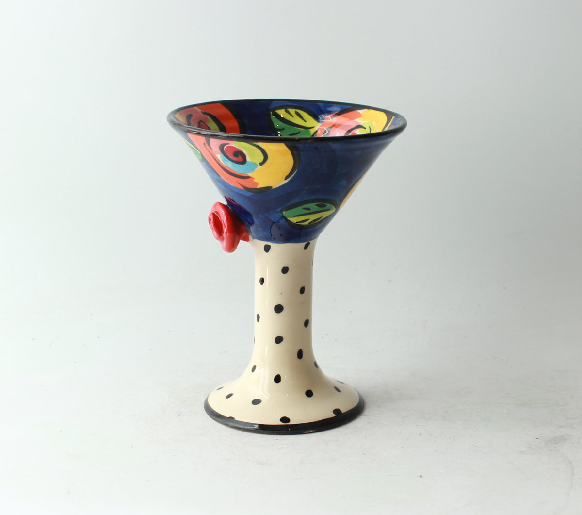Martini Goblet in Blue New Rose with Polka Dot Stem