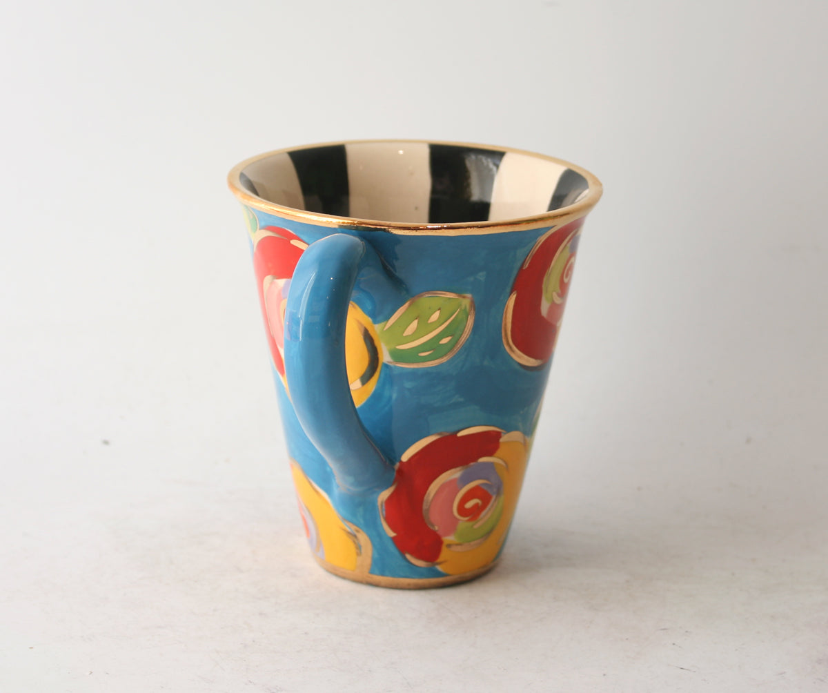 New Shape Large Mug in New Rose Blue with Black and White Stripes