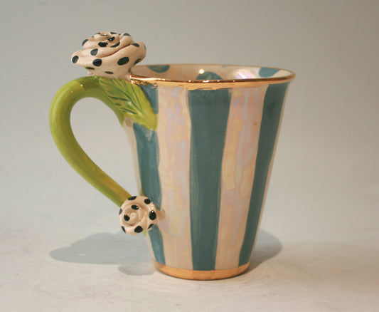Rose Handled New Shape Large Mug in Grey Stripes