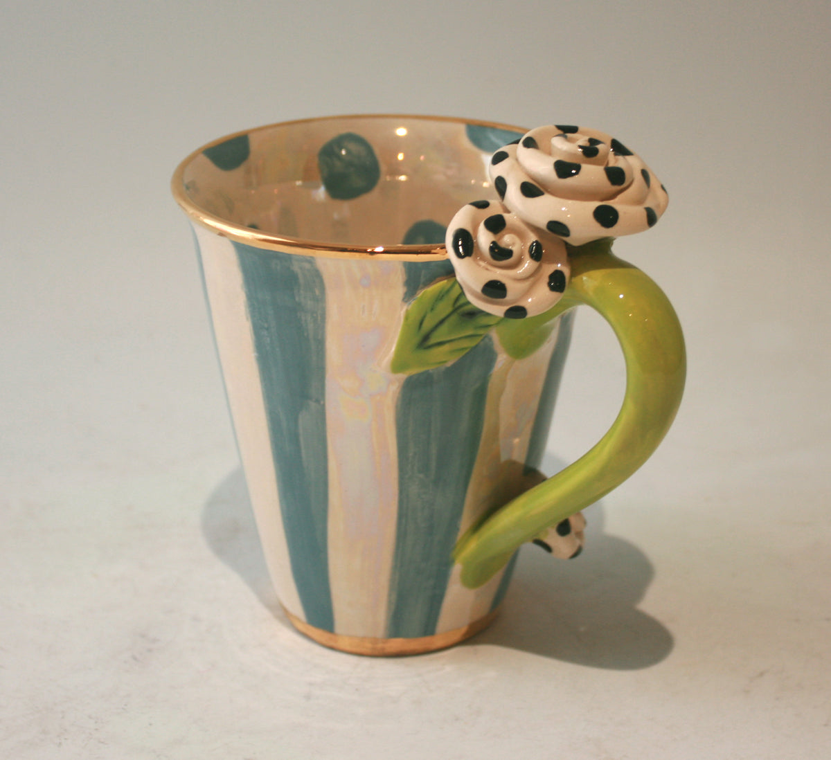 Rose Handled New Shape Large Mug in Grey Stripes