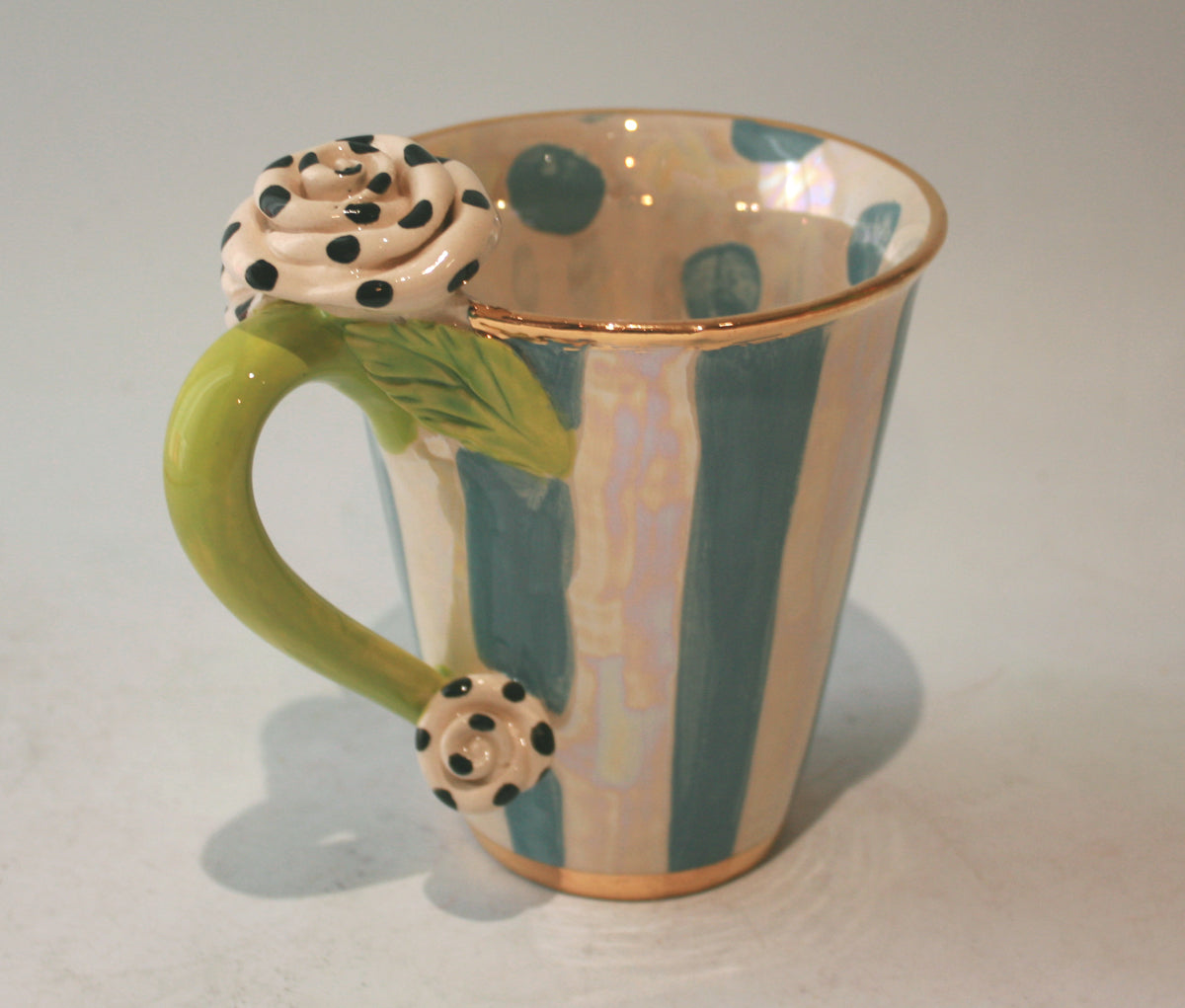 Rose Handled New Shape Large Mug in Grey Stripes