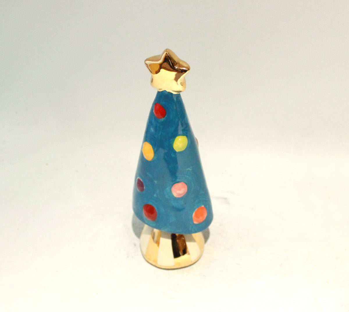 Small Christmas Tree in Blue with Gold and White Striped Base