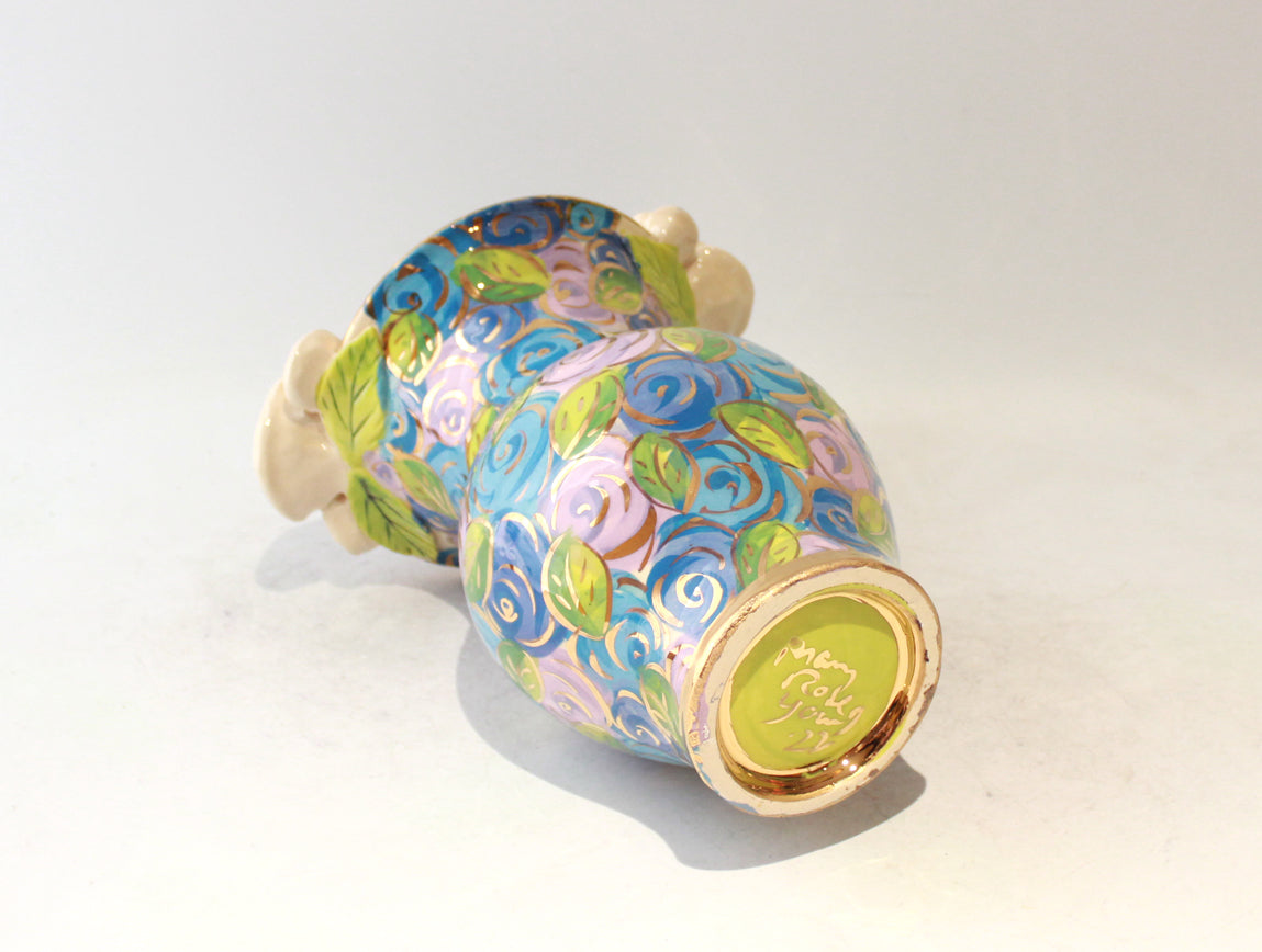 Medium Rose Edged Vase in Blue Rosebush
