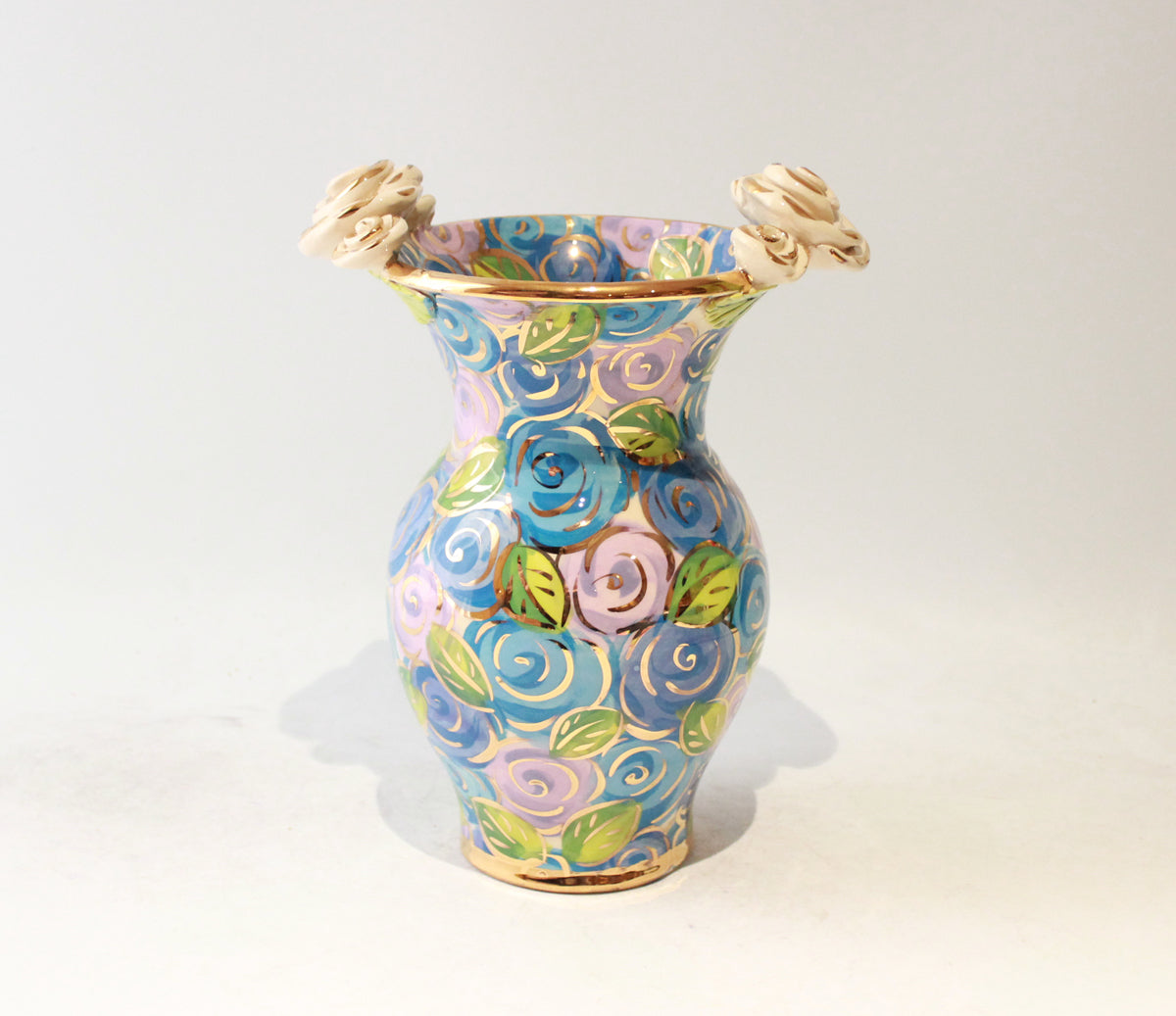 Medium Rose Edged Vase in Blue Rosebush