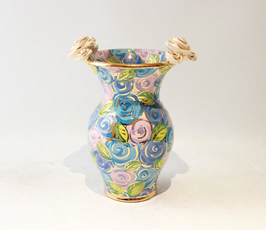 Medium Rose Edged Vase in Blue Rosebush