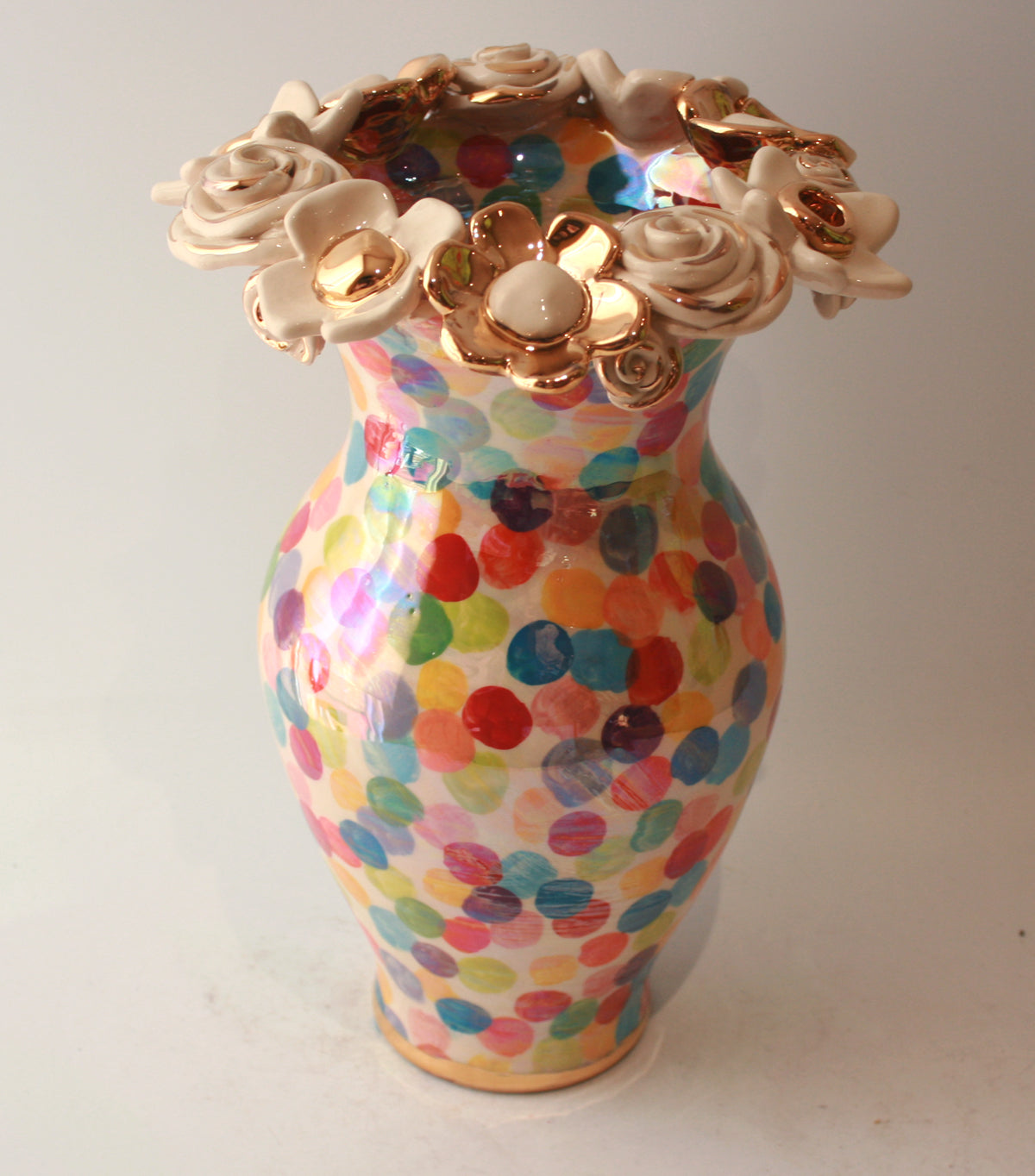 Large Multiflower Encrusted Vase in Buble