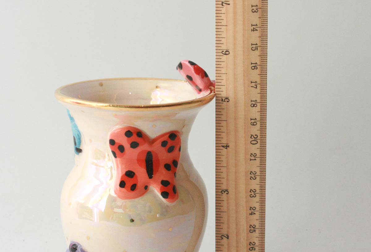 Tiny Butterfly Encrusted Vase in Iridescent White
