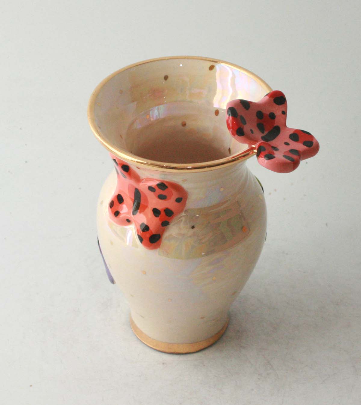 Tiny Butterfly Encrusted Vase in Iridescent White