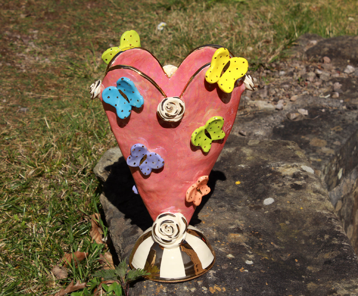 Butterfly Studded Large Heart Vase