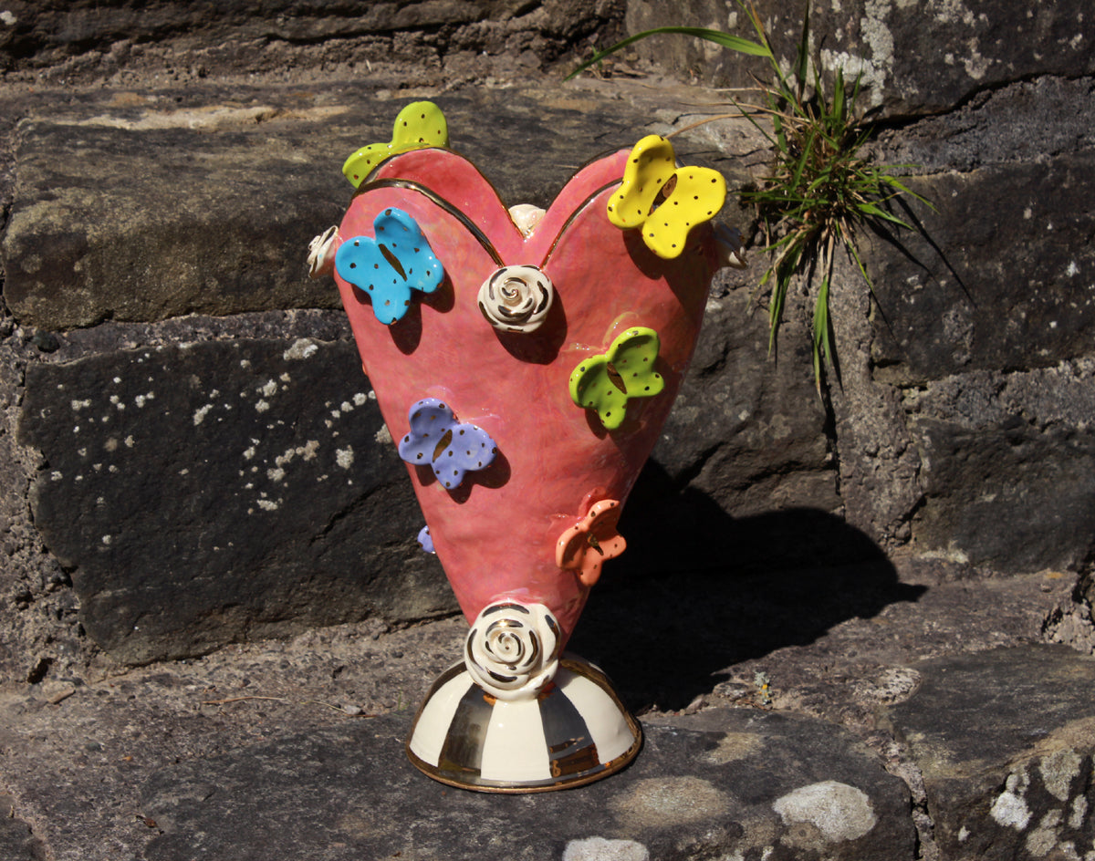 Butterfly Studded Large Heart Vase