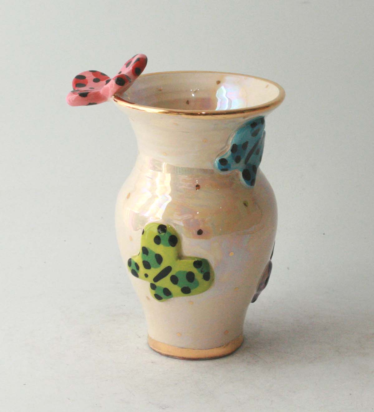 Tiny Butterfly Encrusted Vase in Iridescent White