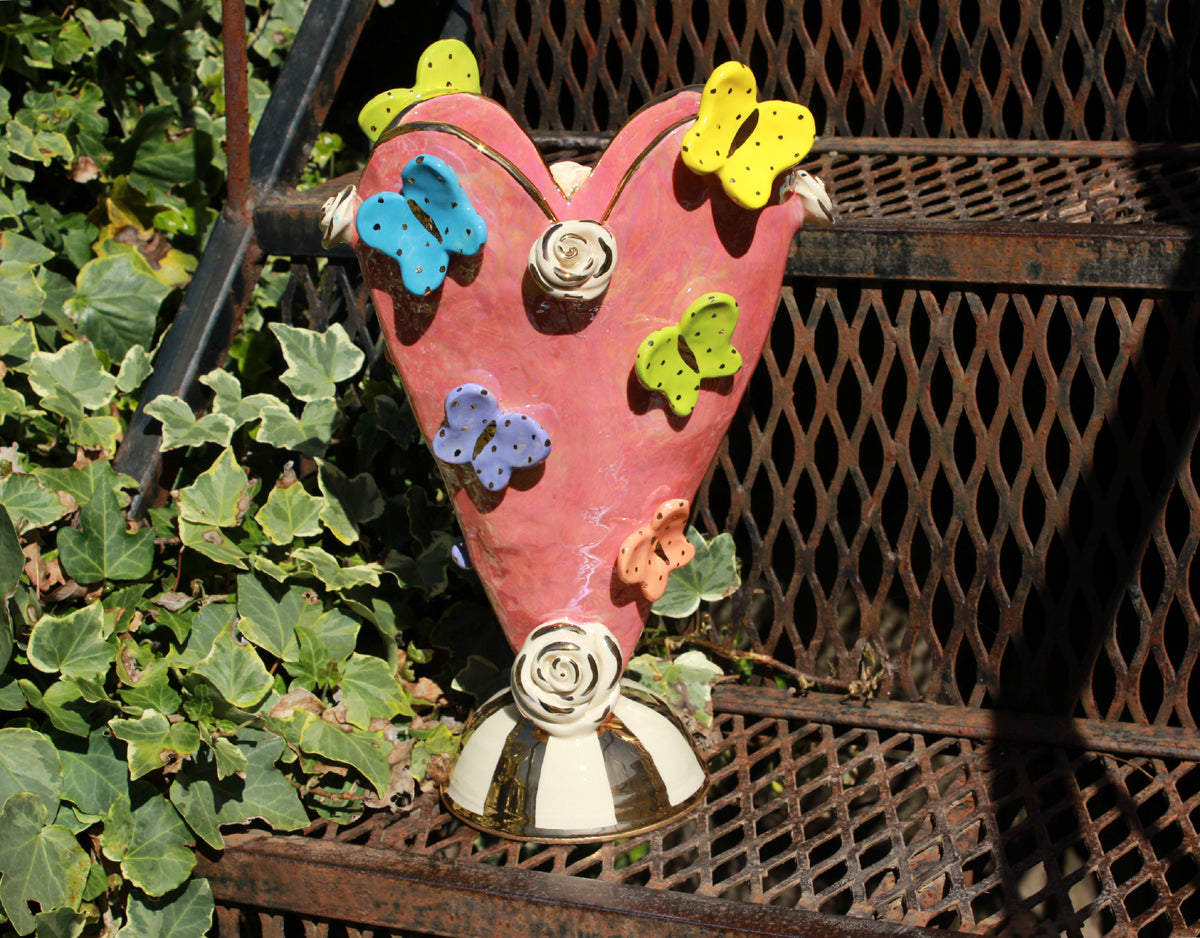 Butterfly Studded Large Heart Vase